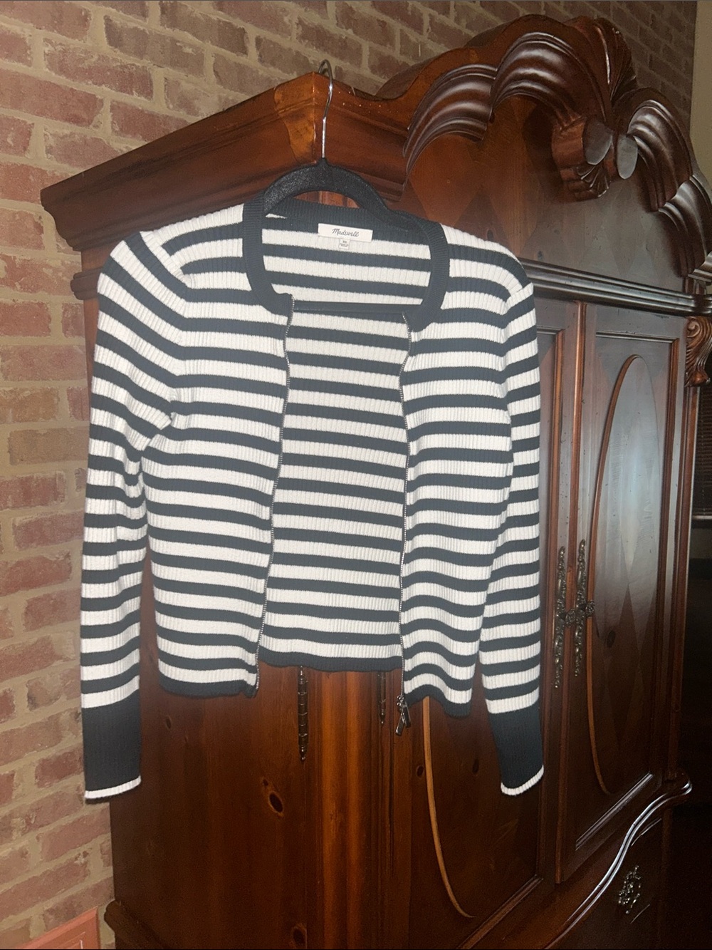 Madewell Black & White Striped Ribbed Open Cardigan